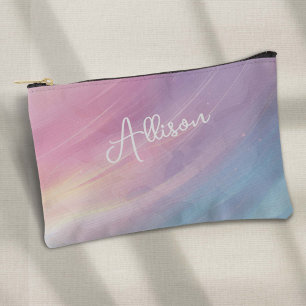 Colourful Pastel Abstract Rainbow Pattern, Pink Accessory Pouch