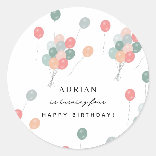 Colourful Pastel Birthday Party Balloons Modern  Classic Round Sticker (Front)