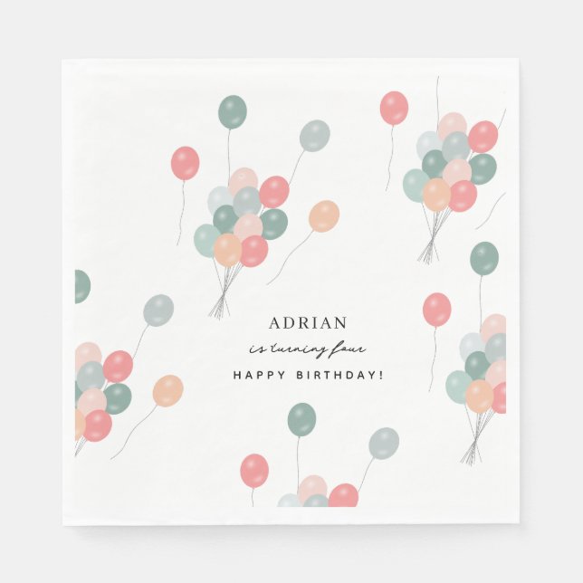 Colourful Pastel Birthday Party Balloons Modern  Napkin (Front)