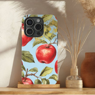 Colourful Pastel Blue, Red and Gold Apple Fruit iPhone 15 Case