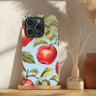 Colourful Pastel Blue, Red and Gold Apple Fruit iPhone 15 Case