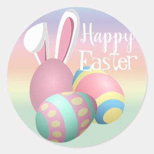 Colourful Pastel Bunny Ears Happy EASTER Classic Round Sticker