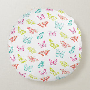 Colourful Pastel Butterfly Pattern Round Cushion