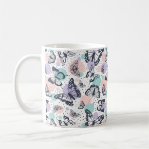 Colourful Pastel Butterfly Sketches Coffee Mug