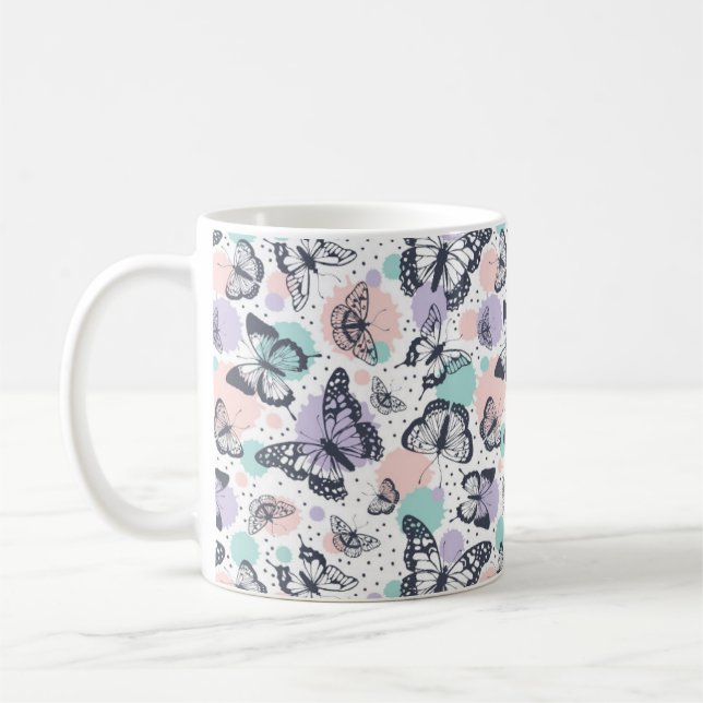 Colourful Pastel Butterfly Sketches Coffee Mug (Left)
