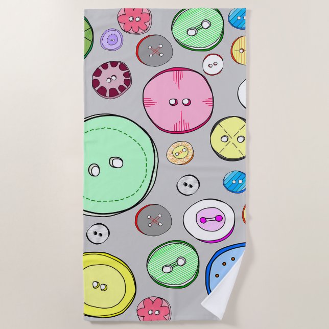 Colourful Pastel Button Illustration Beach Towel (Front)