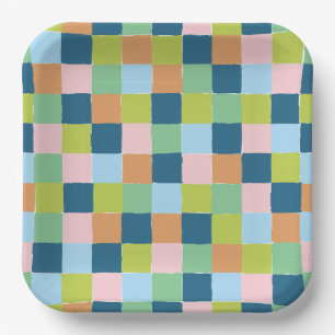 Colourful Pastel Chequerboard Pattern Paper Plate
