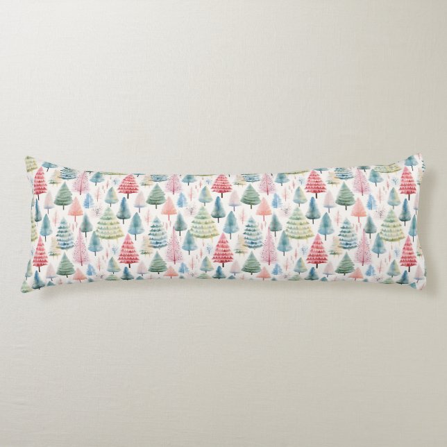 Colourful Pastel Christmas Pine Trees Pattern Body Cushion (Front)