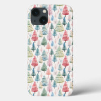 Colourful Pastel Christmas Pine Trees Pattern