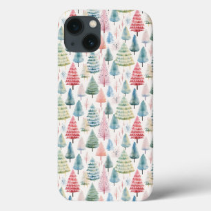 Colourful Pastel Christmas Pine Trees Pattern iPhone 13 Case