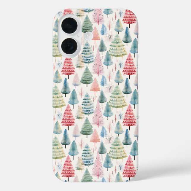 Colourful Pastel Christmas Pine Trees Pattern Case-Mate iPhone Case (Back)