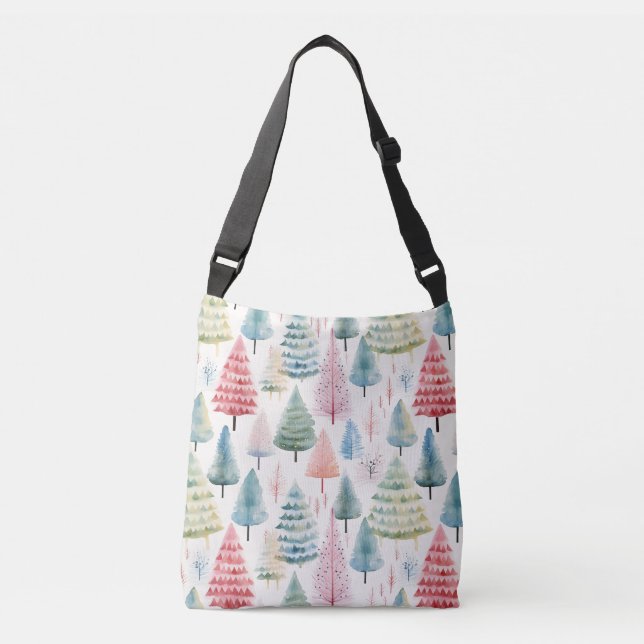 Colourful Pastel Christmas Pine Trees Pattern Crossbody Bag (Front)