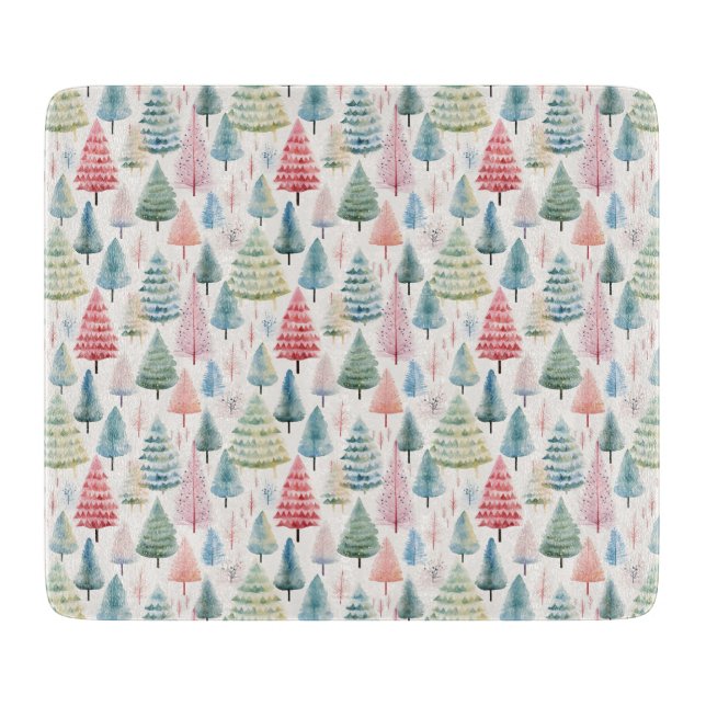 Colourful Pastel Christmas Pine Trees Pattern Cutting Board (Front)