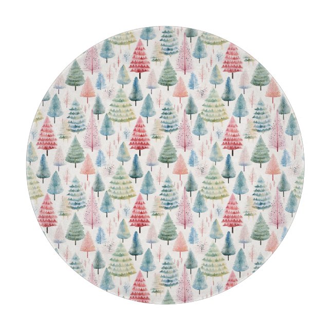 Colourful Pastel Christmas Pine Trees Pattern Cutting Board (Front)