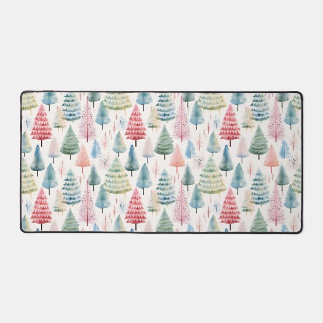 Colourful Pastel Christmas Pine Trees Pattern Desk Mat (Front)