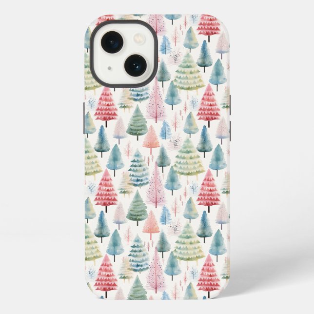 Colourful Pastel Christmas Pine Trees Pattern iPhone Case (Back)