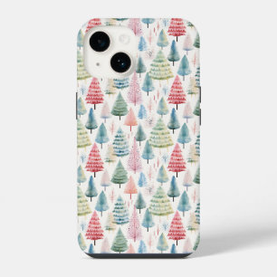 Colourful Pastel Christmas Pine Trees Pattern iPhone 14 Case