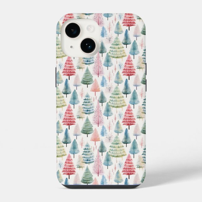 Colourful Pastel Christmas Pine Trees Pattern iPhone Case (Back)