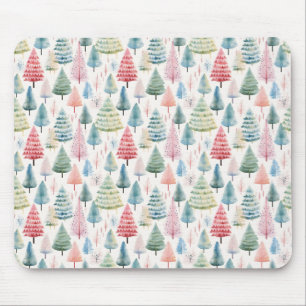 Colourful Pastel Christmas Pine Trees Pattern Mouse Mat