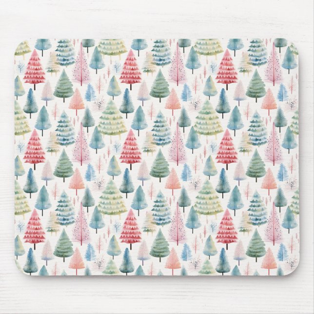 Colourful Pastel Christmas Pine Trees Pattern Mouse Mat (Front)