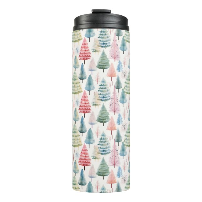 Colourful Pastel Christmas Pine Trees Pattern Thermal Tumbler (Front)