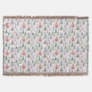 Colourful Pastel Christmas Pine Trees Pattern Throw Blanket