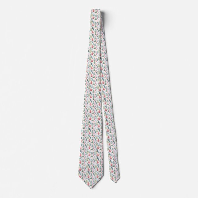 Colourful Pastel Christmas Pine Trees Pattern Tie (Front)