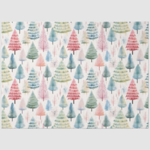Colourful Pastel Christmas Pine Trees Pattern Tissue Paper
