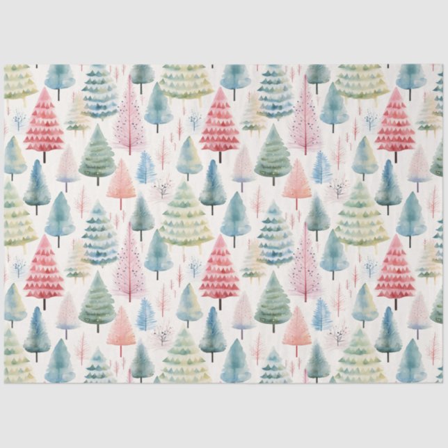 Colourful Pastel Christmas Pine Trees Pattern Tissue Paper (Front)