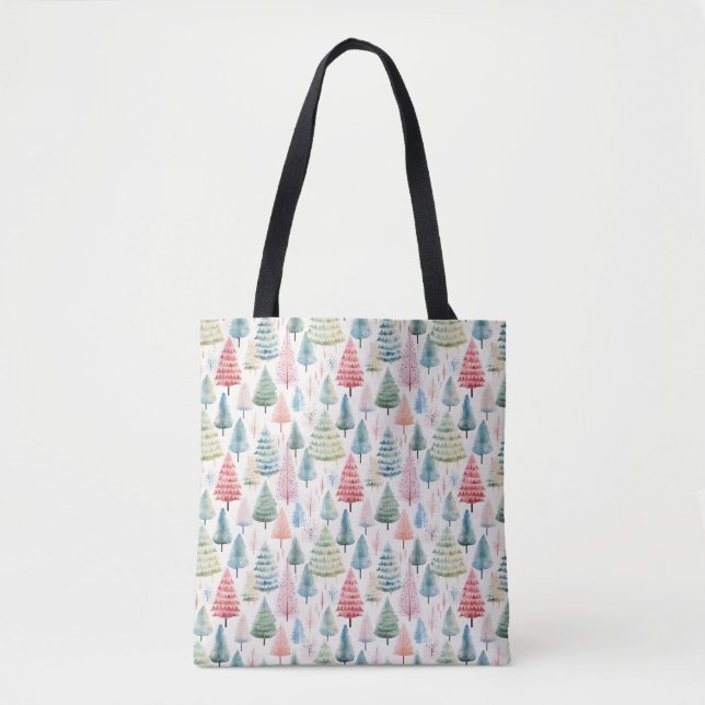 Colourful Pastel Christmas Pine Trees Pattern Tote Bag (Front)