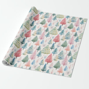 Colourful Pastel Christmas Pine Trees Pattern Wrapping Paper