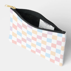 Colourful Pastel Colours Cute Chequered Pattern Accessory Pouch
