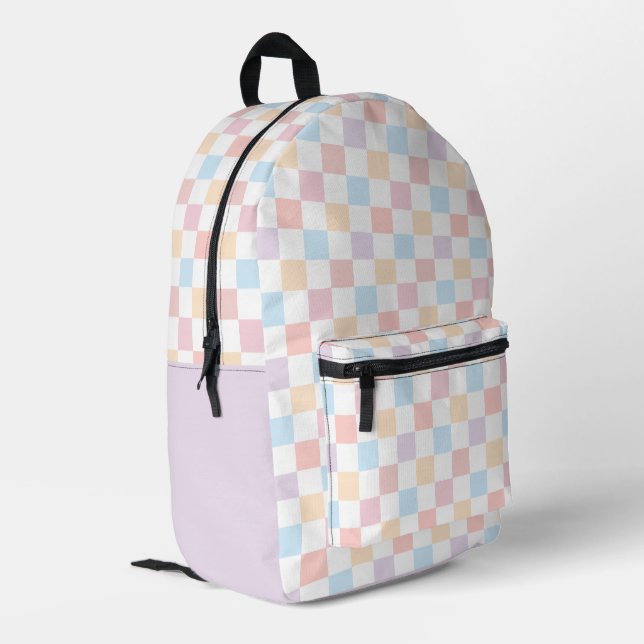 Colourful Pastel Colours Cute Chequered Pattern Printed Backpack (Back Corner Left)