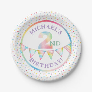 Colourful Pastel Confetti 2nd Birthday Party Favou Paper Plate