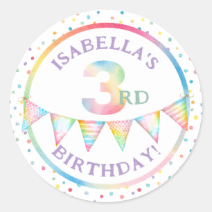 Colourful Pastel Confetti 3rd Birthday Party Favou Classic Round Sticker