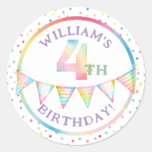 Colourful Pastel Confetti 4th Birthday Party Favou Classic Round Sticker