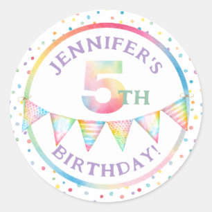 Colourful Pastel Confetti 5th Birthday Party Favou Classic Round Sticker