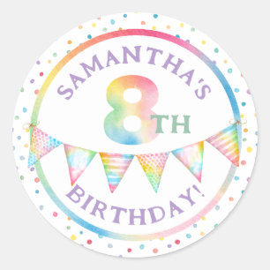 Colourful Pastel Confetti 8th Birthday Party Favou Classic Round Sticker
