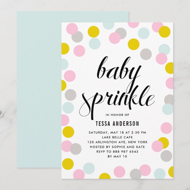 Colourful Pastel Confetti Dots Frame Baby Sprinkle Invitation (Front/Back)
