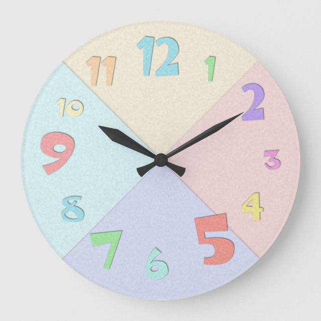 Colourful Pastel Construction Paper Large Clock (Front)