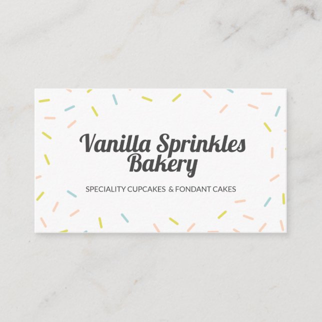 Colourful Pastel Cupcake Sprinkles Bakery Business Card (Front)
