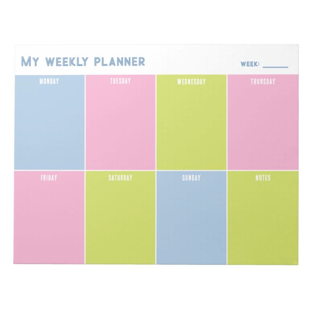 Colourful Pastel Custom Weekly Planner Notepad (Front)