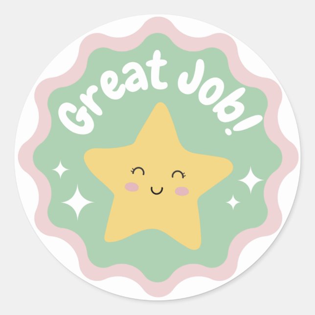 Colourful Pastel Cute Great Job For Kids Classic Round Sticker (Front)