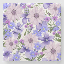 Colourful Pastel Cute Lavender Daisies Fern Patter