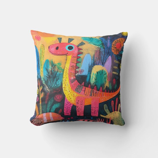 Colourful Pastel Dinosaur Nursery Kids Room Decor  Cushion (Front)