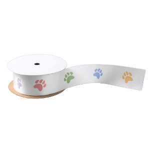 Colourful Pastel Dog Animal Paw Prints Satin Ribbon