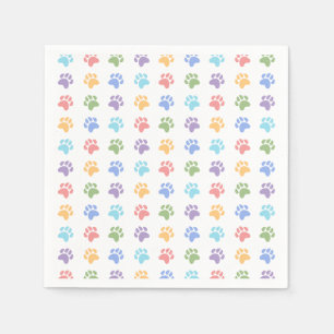 Colourful Pastel Dog Paw Prints Pattern Napkin