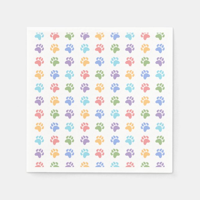 Colourful Pastel Dog Paw Prints Pattern Napkin (Front)
