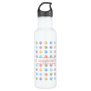 Colourful Pastel Dog Paw Prints With Custom Name 710 Ml Water Bottle