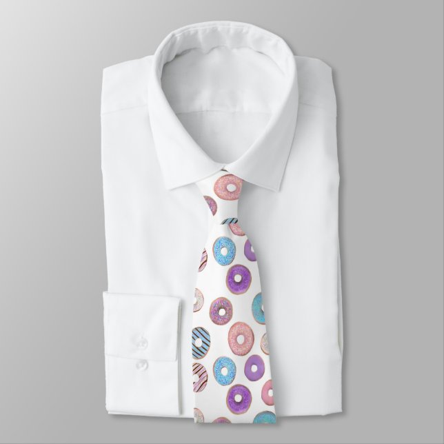 Colourful pastel doughnut pink and blue illustrati tie (Tied)